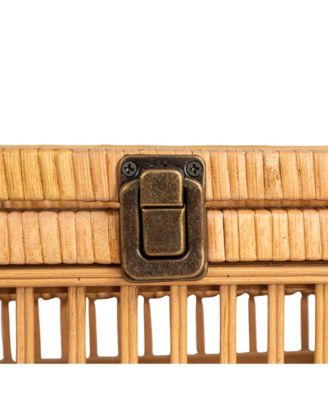 Rattan and Bamboo Nestable Storage Boxes with Glass Lids, Set of 2