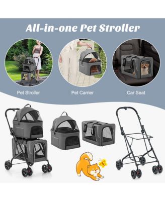 Double Pet Stroller for 2 Dogs or Cats w/ 2 Detachable Carriers Safety Belt