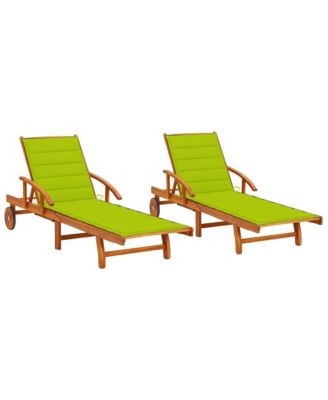 Sun Lounger Solid Acacia with Bright Green Cushion