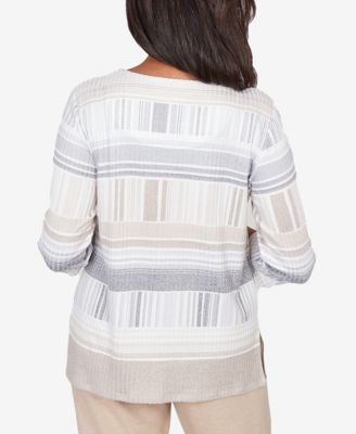 Women's Comfort & Joy Geometric Stripe Embellished Crew Neck Top