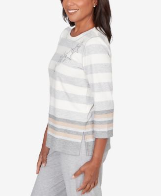Women's Comfort & Joy Star Stripe Embellished Crew Neck Top