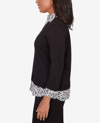 Women's Seville Print Woven Two in One Sweater with Necklace