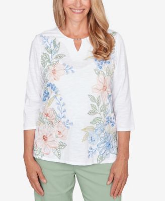 Women's St. Augustine Blooming Floral Embroidered Split Neck Top