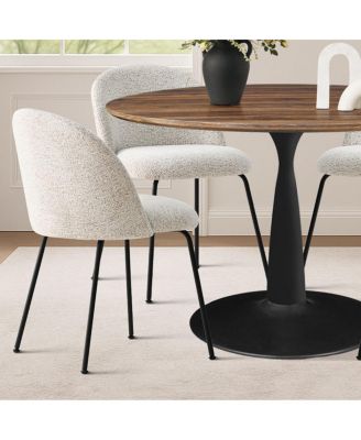 5-Piece Modern Dining Set with Upholstered Chairs and Round Walnut Table, Black Metal Base, Space-Saving Kitchen Set for 4