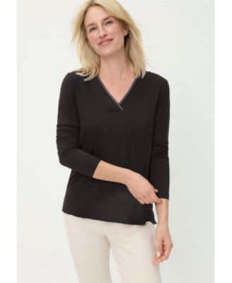 Women's V-Neck Sparkle-Trim T-Shirt