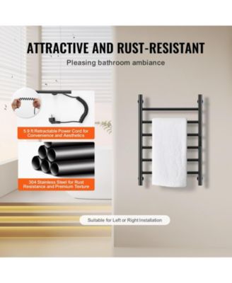 6-Bar Wall Mounted Heated Bathroom Rack Towel Warmer Rack