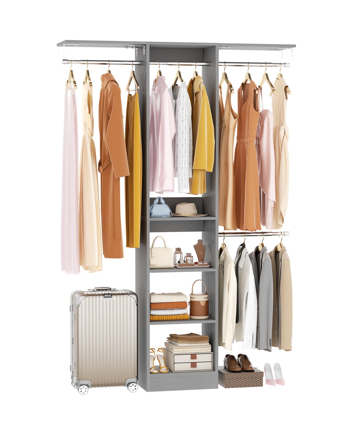 Aheaplus 4FT Small Closet Organizer with 4 Rods and 3 Shelves, 48'' System for Space