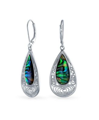 Set of 2 Butterfly Dragonfly Firefly & Filigree Teardrop Abalone Shell Dangle Earrings