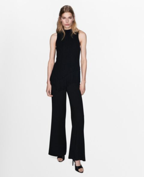 Женский комбинезон Mango Fringed Jumpsuit, цвет: Чёрный