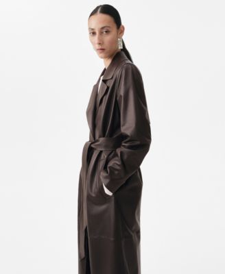 Women's Leather Belt Trench Coat