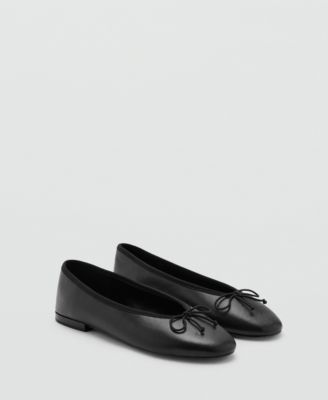 MANGO - Women's Bow Leather Ballet Flats