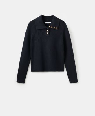 Women's Ribbed Polo-Neck Buttons Sweater