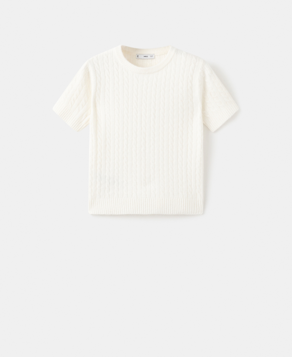 Mango Cable Stitch Short Sleeve Sweater In White
