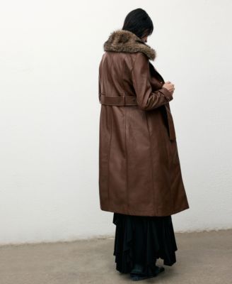 Women's Fur Collar Leather-Effect Coat