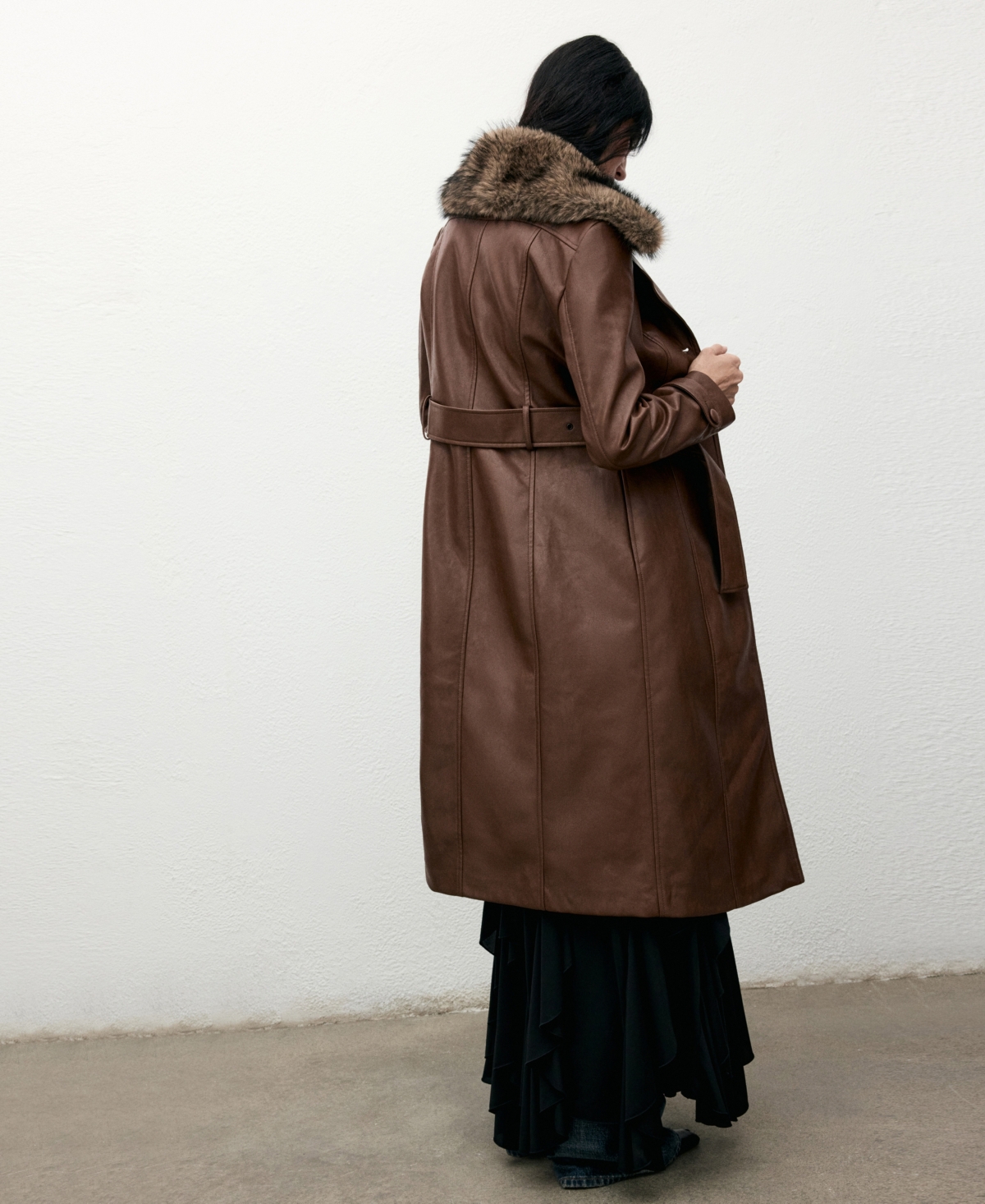 Mango Women's Fur Collar Leather-effect Coat In Brown