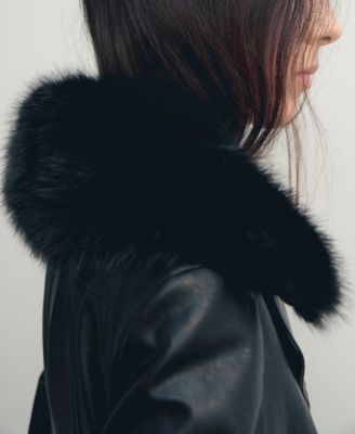 Women's Fur Collar Leather-Effect Coat