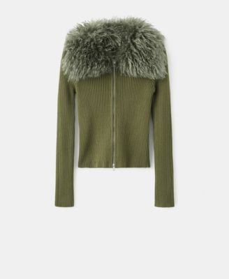 MANGO - Women's Combined Zip-Up Fur-Effect Cardigan