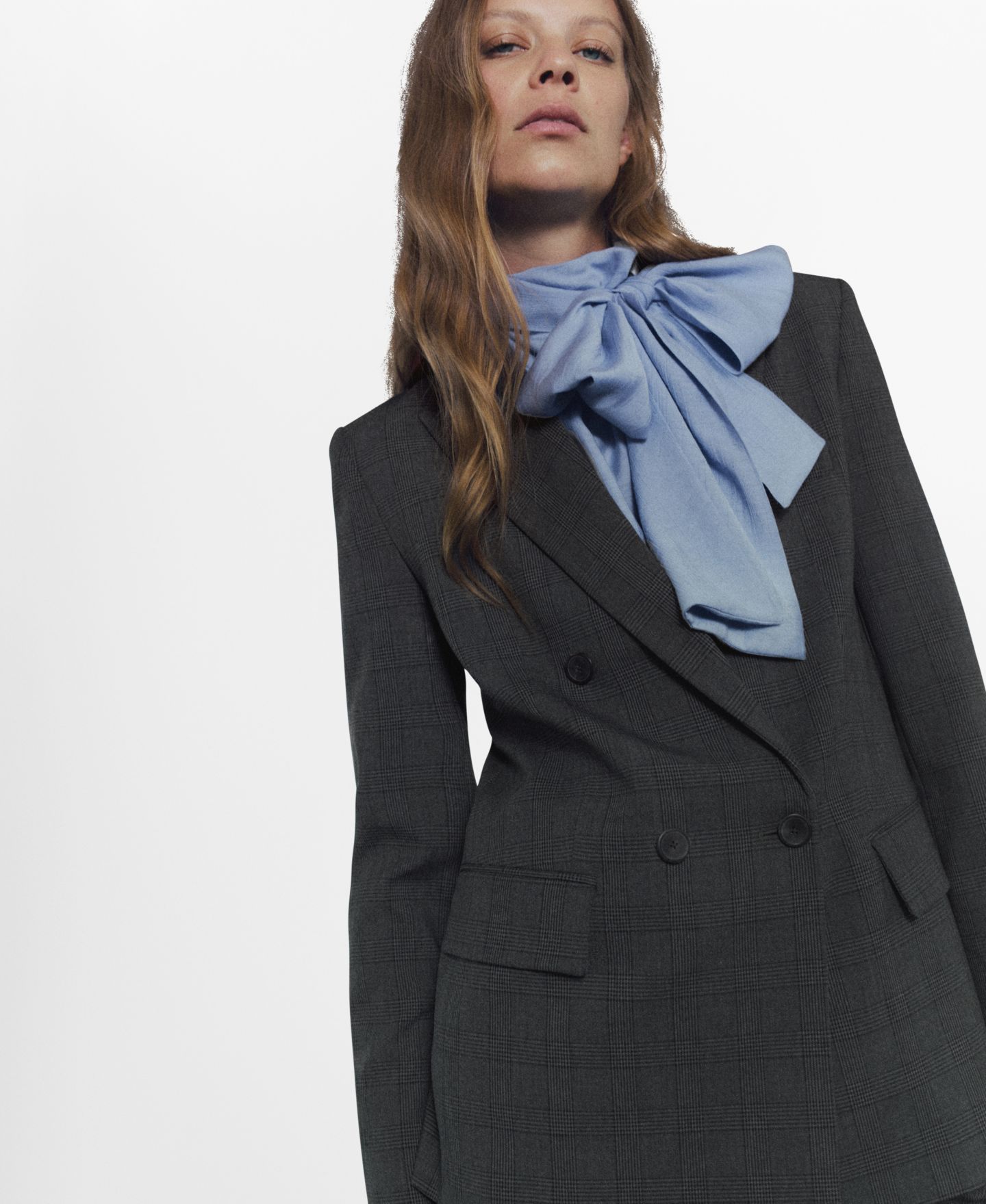 Женский пиджак MANGO Double-Breasted Check Suit Blazer, цвет: Серый — фото 3