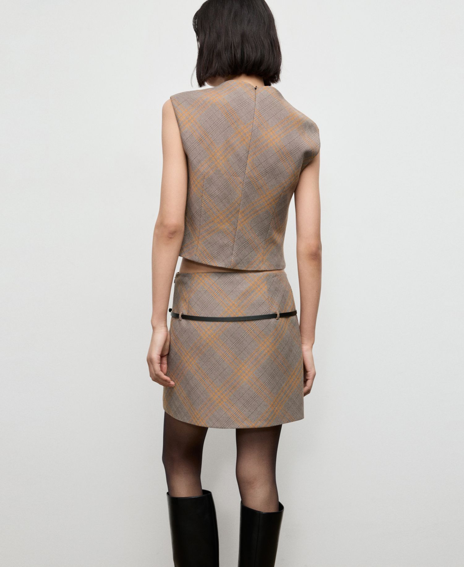 Women's Belt Checked Skirt