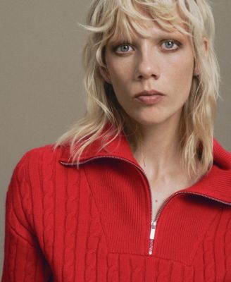 Women's Cable-Knit Zip-Up Neck Sweater