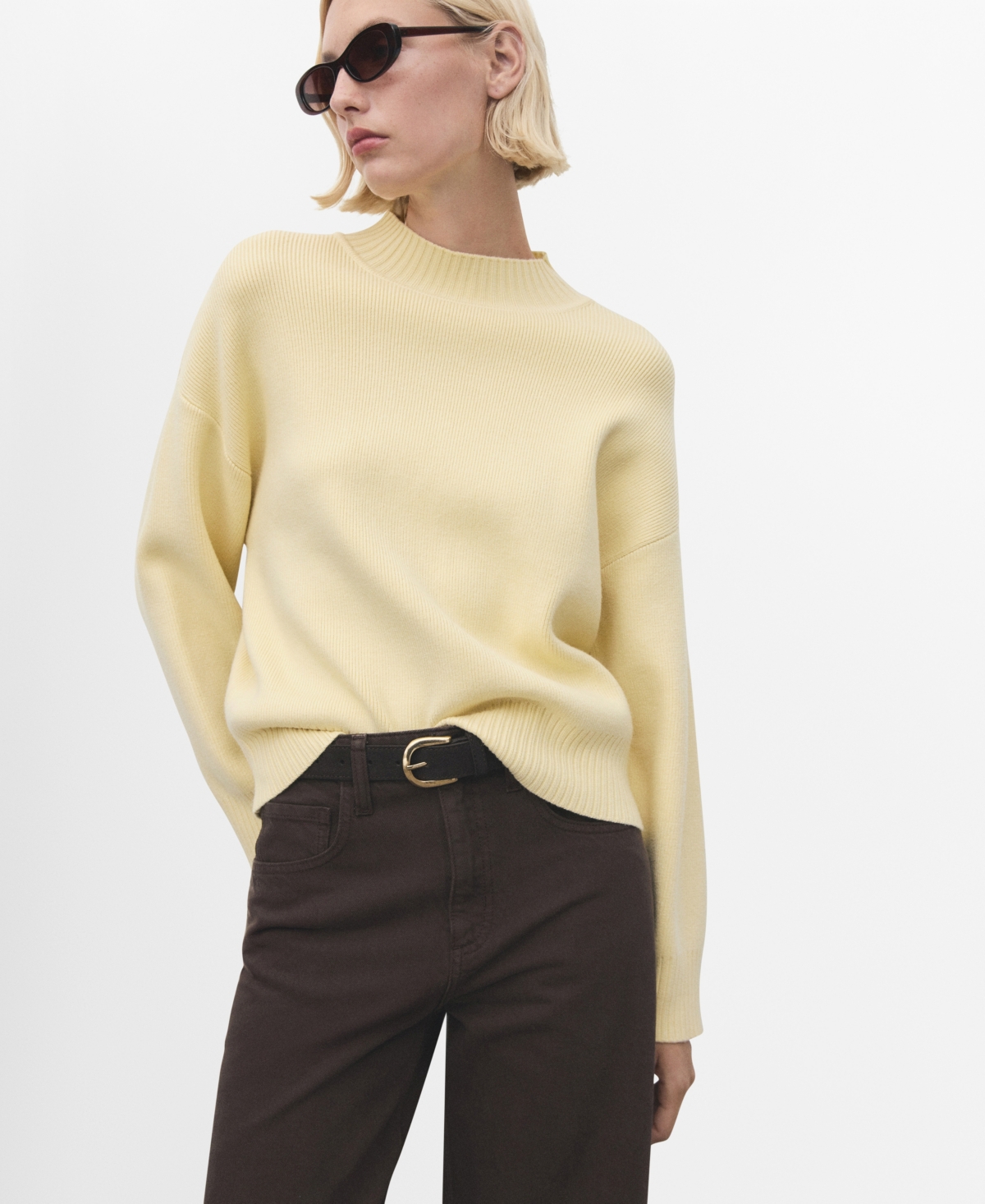 Mango Women's High Collar Sweater In Yellow