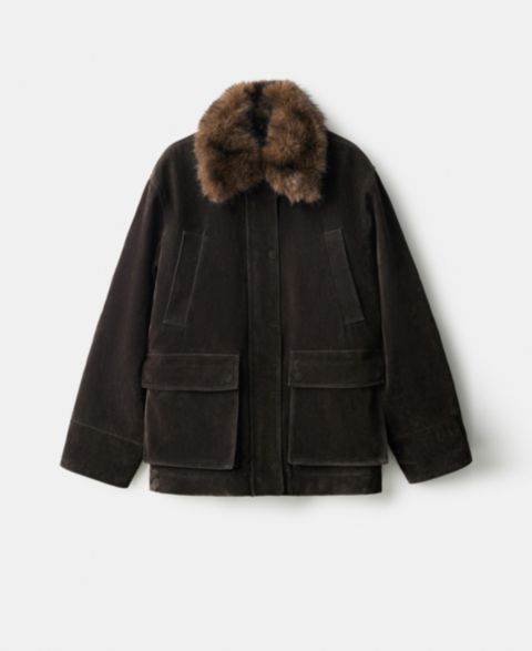 Женские куртки MANGO Women's Fur-Effect Collar Velvet-Finish Parka