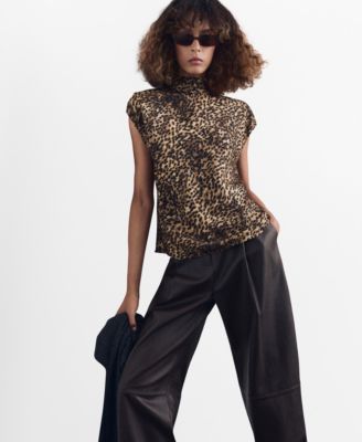 MANGO - Women's Leopard-Print Satin Blouse