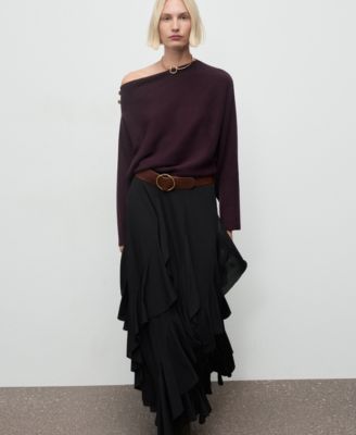 Women's Asymmetrical Neck And Jewel Buttons Sweater