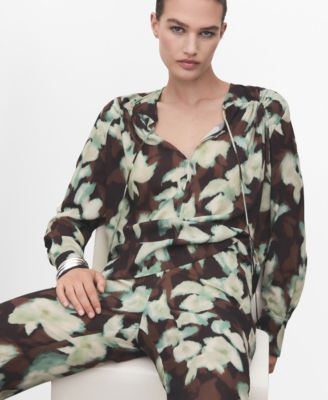 MANGO - Women's V-Neck Tie Blouse