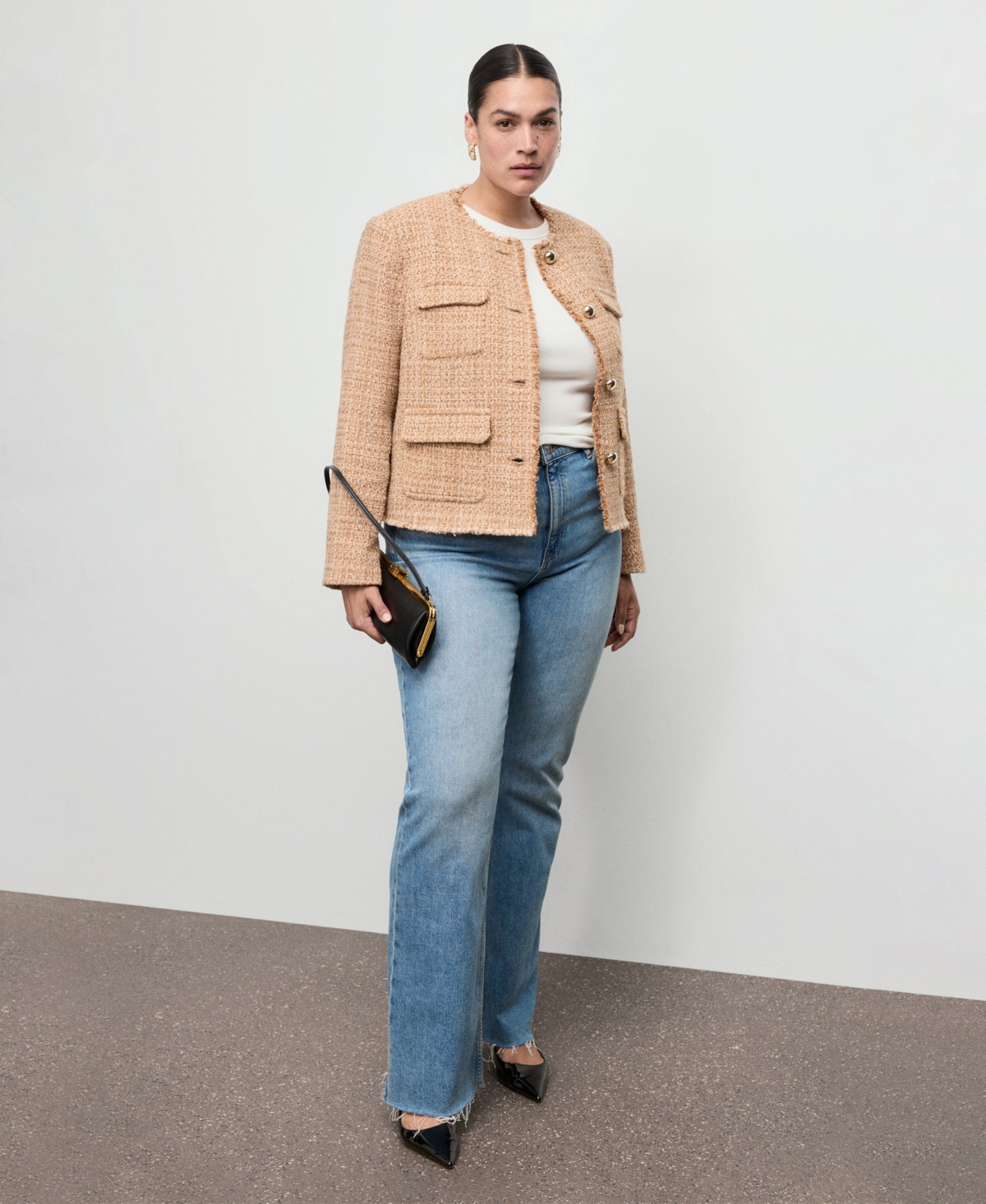 Mango Women's Frayed Ends Tweed Jacket In Brown