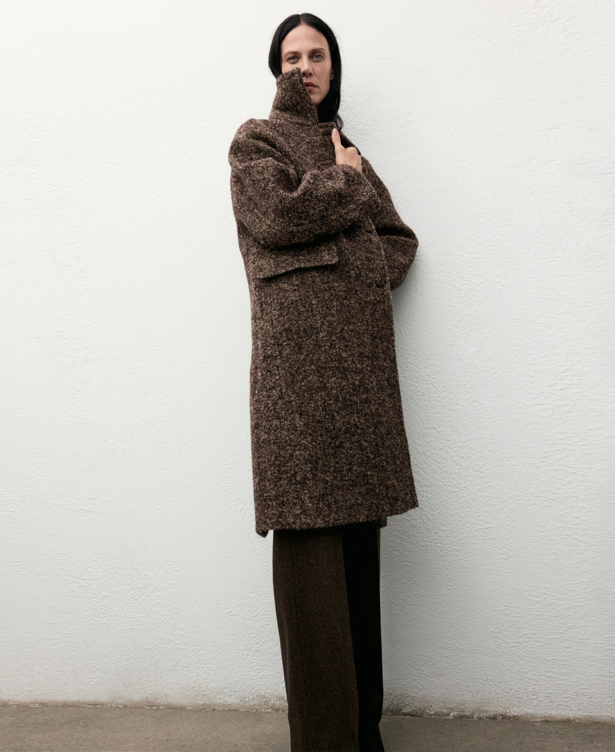 Mango Oversized Mottled Wool Coat Brown In Brown
