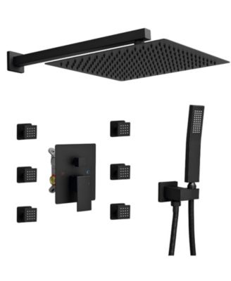 3-Spray Wall Mount 2.5 GPM 12 in. Shower Head Fixed and Handheld Shower Head with 6-Jets in Matte Black (Valve Included