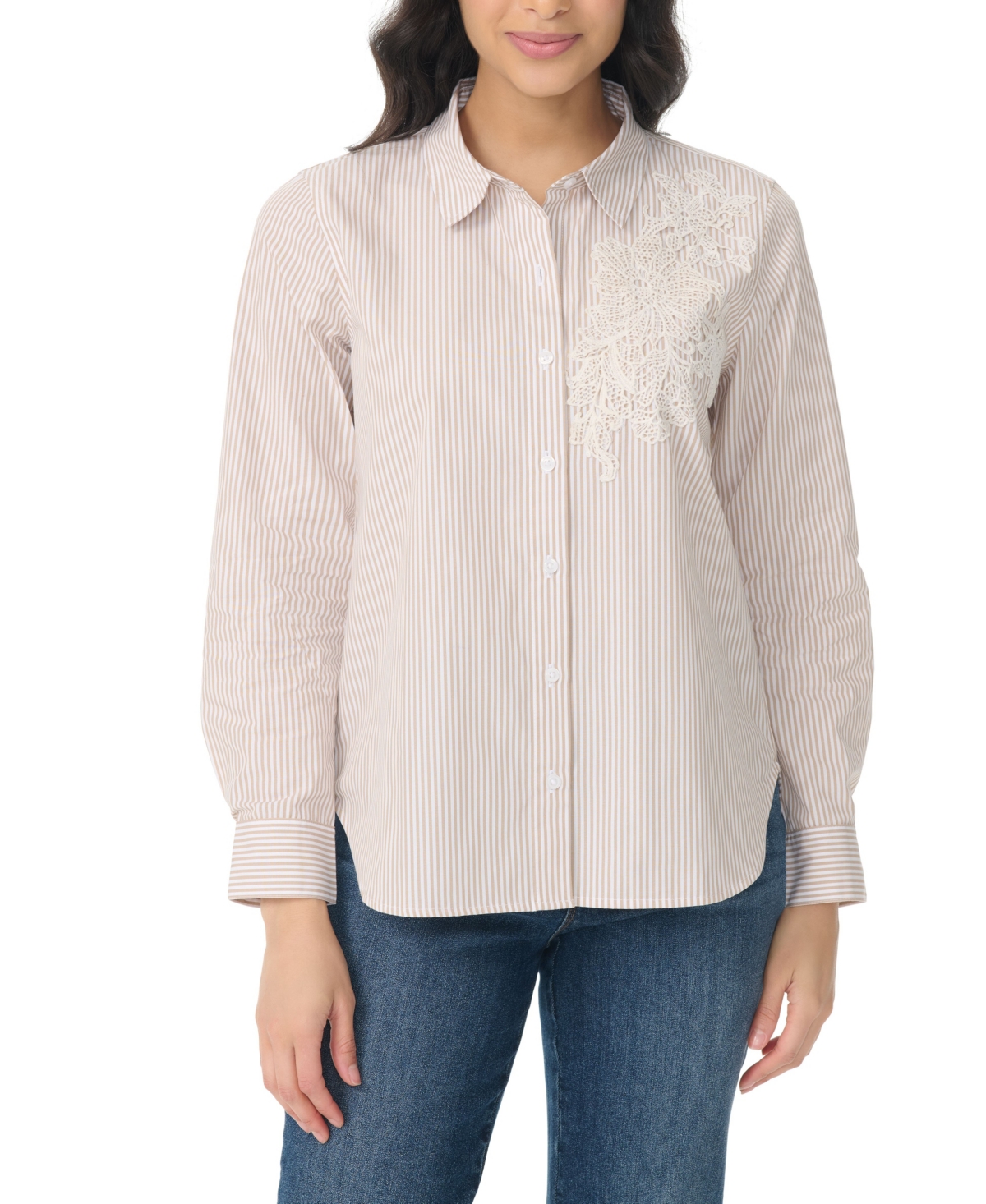 Gloria Vanderbilt Women's Laine Cotton Embroidered Shirt - Flaxen Wheat