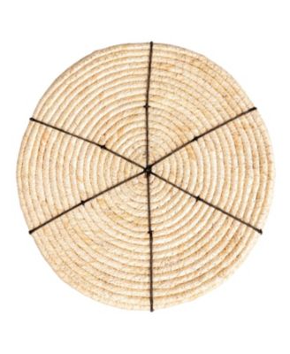 Round Handwoven Corn Rope Baskets with Thin Stripes and Plastic Liner, Natural, Set of 3