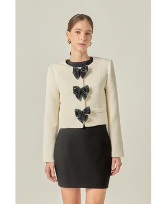 Women's Textured Bead Bow Detailed Jacket
