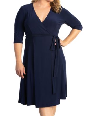 Women's Plus Size Essential Wrap Dress with 3/4 Sleeves