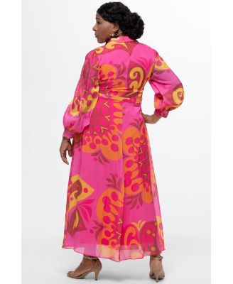 Women's Long Sleeve Abstract Button Down Dress