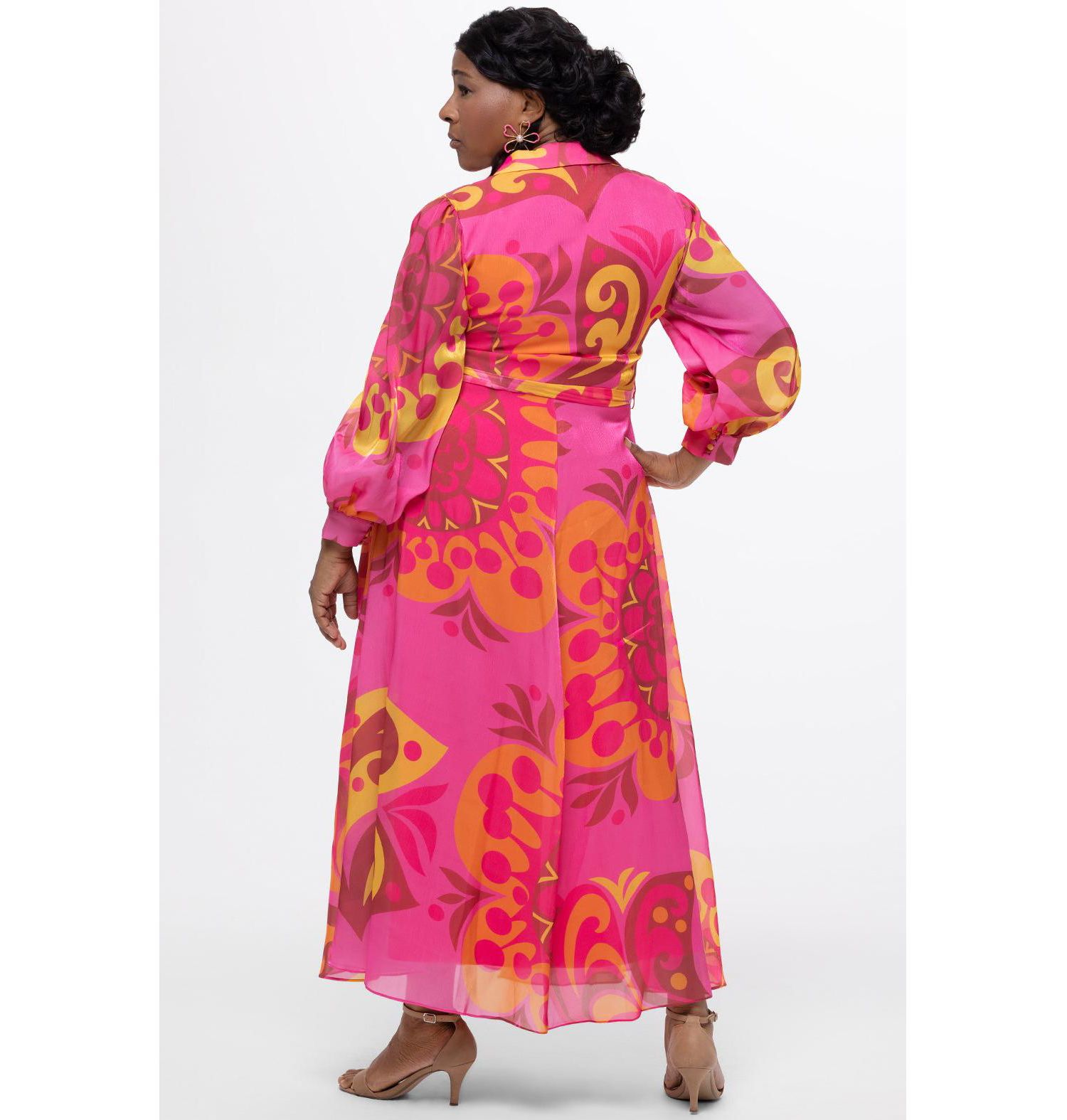 Women's Long Sleeve Abstract Button Down Dress