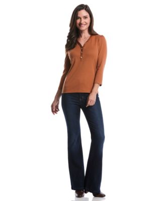 Petite 3/4 Puff Sleeve V-Neck Top