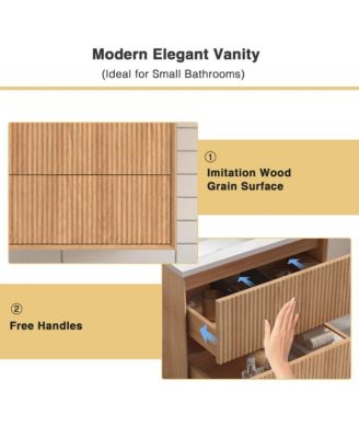 24&#39;&#39; Floating Bathroom Vanity Set, Wall Mounted Solid Wood Bathroom Cabinet with 2 Storage Drawers,White Resin Integrated Basin