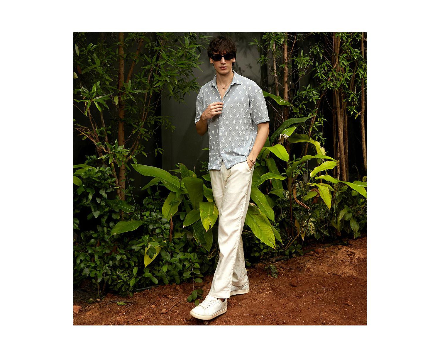 Men's Baby Blue Floral-Tactile Oversized Shirt