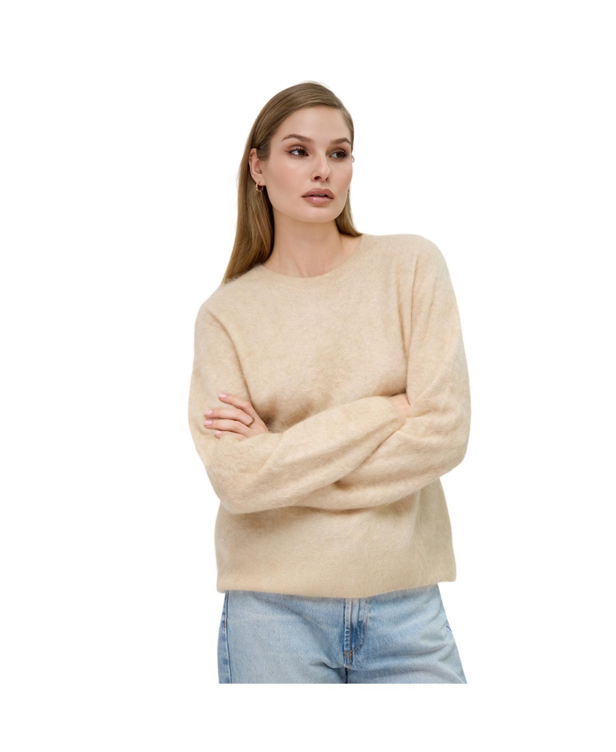 Bellemere New York Women Brushed Silk Cashmere Crew-Neck Sweater
