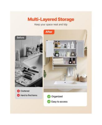 Bathroom Wall Cabinet with Towel Bar and Double Doors