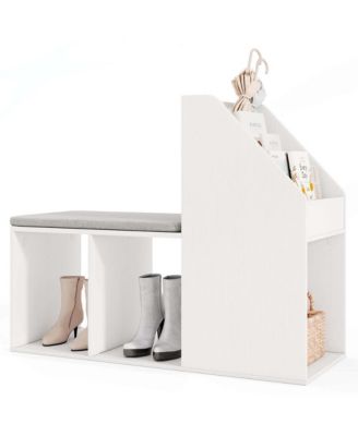 Shoe Storage Bench with Removable Seat Cushion 3 Side Storage Compartments