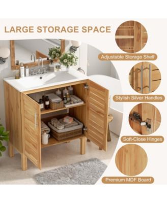 30inch Antique Bathroom Vanity with Ceramic Sink Mid Century Modern Bathroom Vanity Cabinet