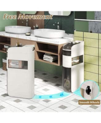 4-Tier Narrow Bathroom Storage Cabinet with Drawers Tissue Box Wheels for Kitchen