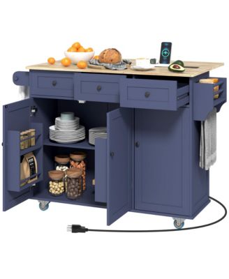 Mobile Kitchen Island with Power Outlet Drop Leaf Kitchen Cart