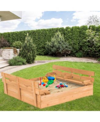 Kids Wooden Sandbox with 2 Foldable Bench Seats