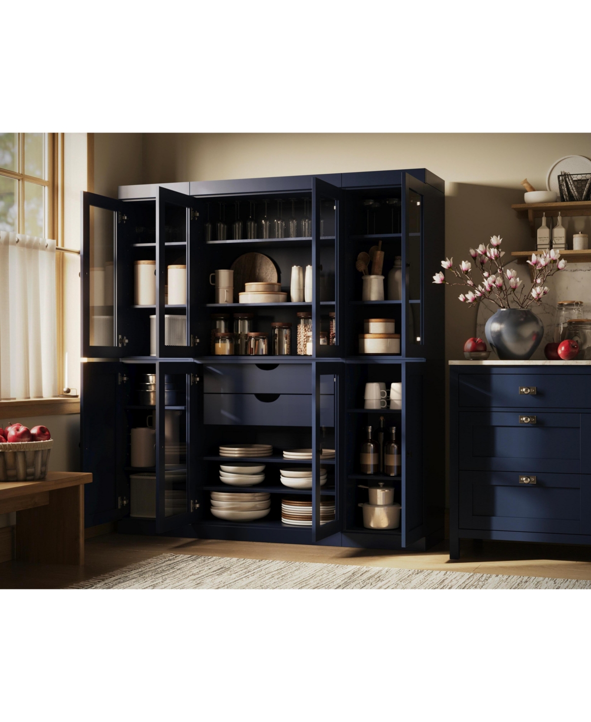 Palace Imports 100% Solid Wood 65" Pantry China Cabinet with Clear Glass, Shaker Doors, 2-Drawers & Adjustable Shelves