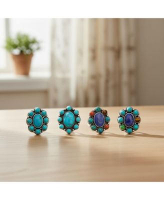 Set of 2 Southwestern-Inspired Turquoise and Multi-color Clip-On Earrings Sterling Silver